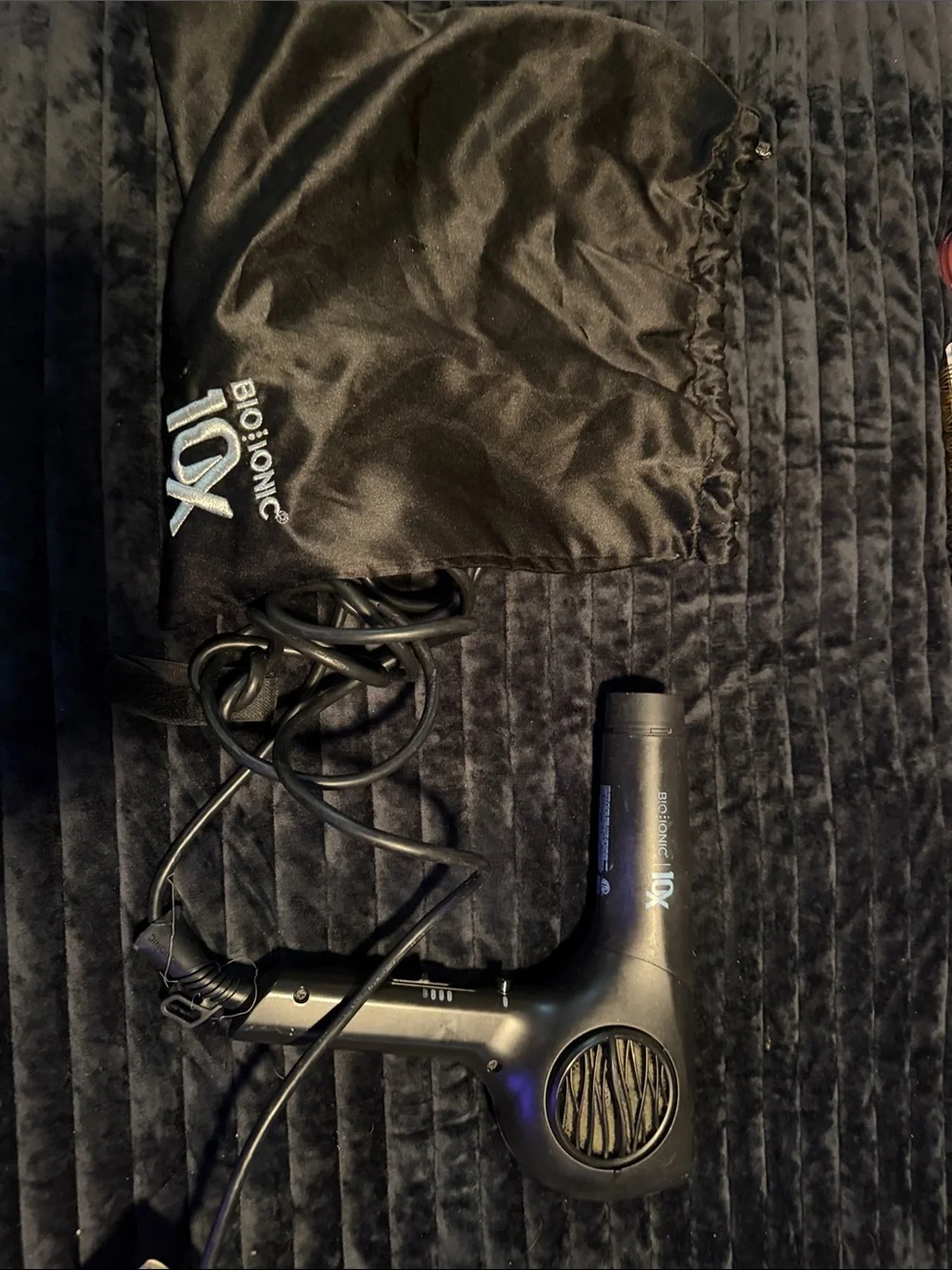 Bio Ionic Black Travel Hair Dryer with Protective Pouch